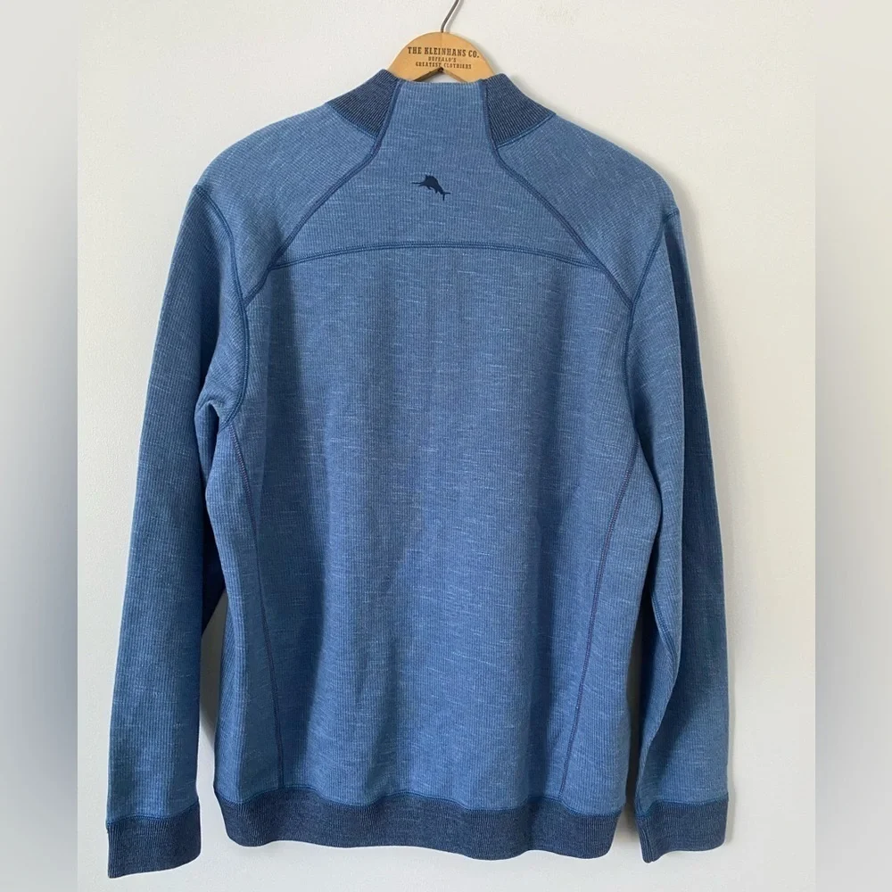 NWT Tommy Bahama Reversible Flipside Classic Half Zip, M, Dockside Blue Heather